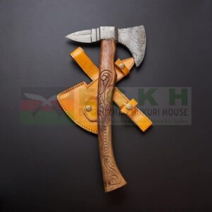 5-inch-Blade-Custom-Hand-Forged-Damascus-steel-Tomahawk-Axe-Rose-Wood-Shaft-Viking-Bearded-Camping-Axe-With-Leather-Sheath