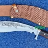 12-Inch-Drakos-Leather-Sheath-Hand-Tooled-Dragon-Scale-Engraving-Custom-KhukuriKnife-Steel-Guard-Pommel